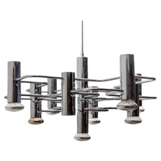 Geometric Chrome Chandelier by Gaetano Sciolari, 1960s For Sale