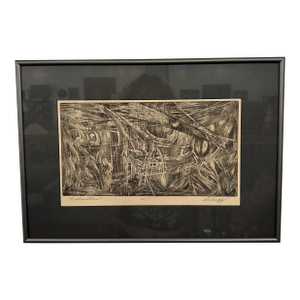 Mid 20th Century Abstract Block Print “Pollenation” by H Norman Schnepf 2/7