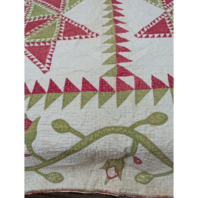 Antique Quilt With Signed/Stitched Dated 1851 ‘Ohio Star’ or ‘Sawtooth Star’ Pattern Priceless For Sale In New York - Image 6 of 18