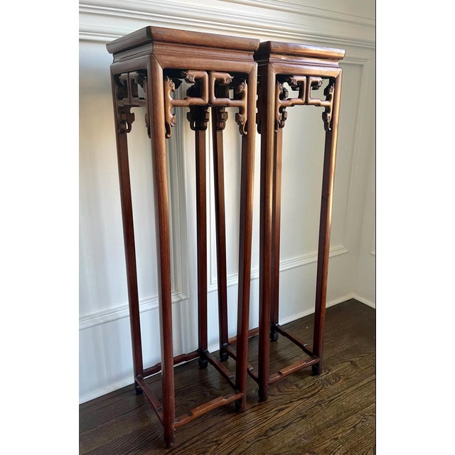 Pair of Antique Chinese Wood Stands Pedestal Tables For Sale - Image 4 of 17