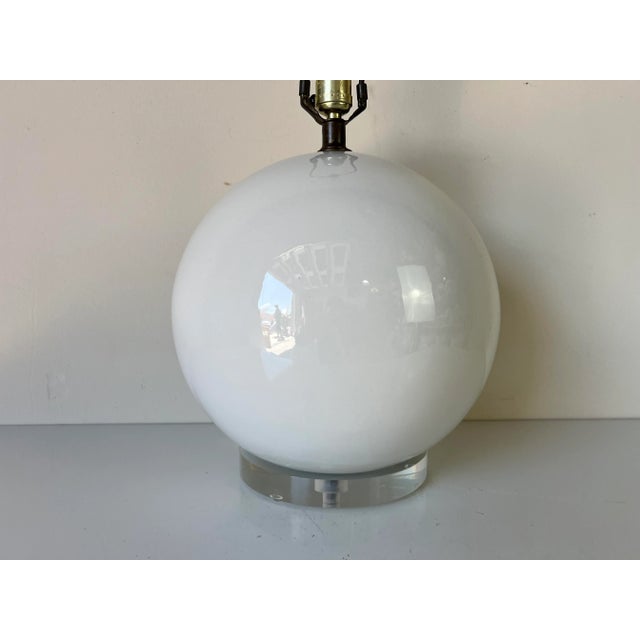 1980s 80's Postmodern Sphere Ball - Shape Ceramic Table Lamp on Lucite Base/Sold For Sale - Image 5 of 12