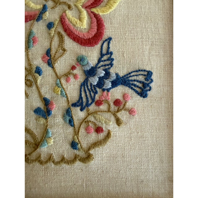 Textile Vintage Framed Crewel Floral Embroidery Blue - A Pair For Sale - Image 7 of 9