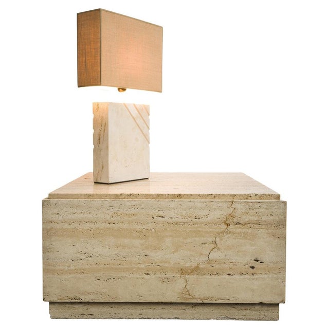 Travertine Table Lamp with Rectangular Lampshade, 1970s For Sale - Image 10 of 10