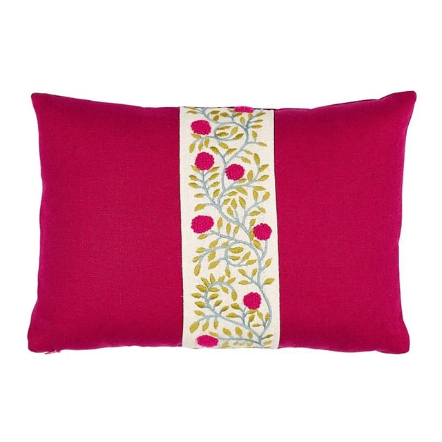 Schumacher Schumacher Ashoka 16" Lumbar Pillow in Magenta & Leaf For Sale - Image 4 of 4