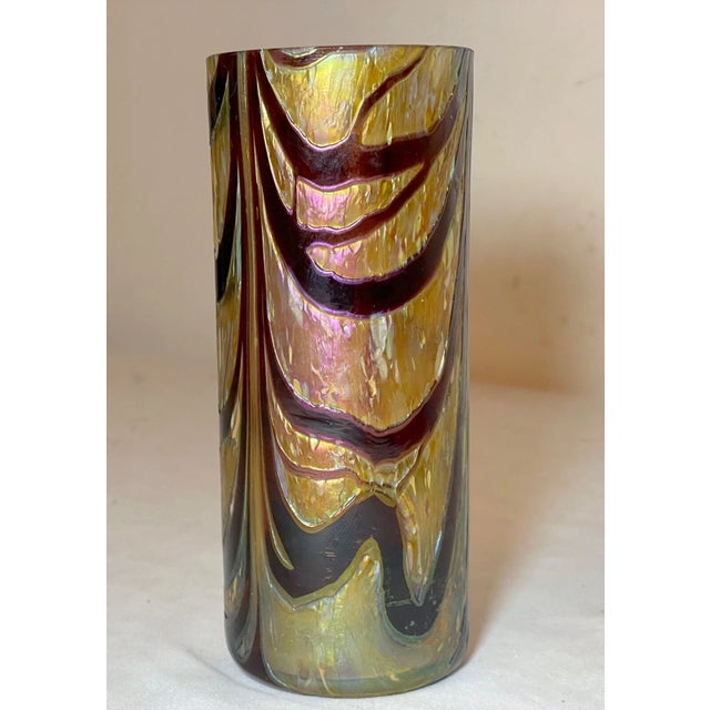 Purple Antique Hand Blown Kralik Czech Aurene Iridescent Rainbow Cylinder Glass Vase For Sale - Image 8 of 12