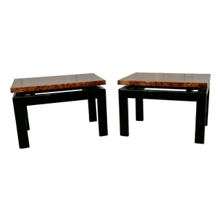Art Deco Floating Top Walnut & Lacquered Low Tables, 1960s, Set of 2 For Sale