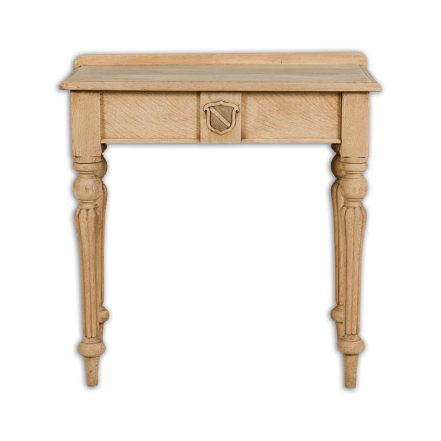 19th Century 19th Century English Bleached Oak Side Table with Carved Shield Motif For Sale - Image 5 of 12