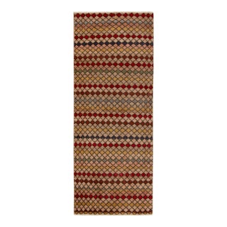 1960s Vintage Distressed Runner in Beige-Brown, Multicolor Geometric Pattern For Sale