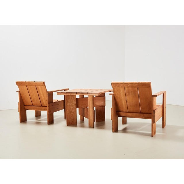 1970s Crate Chairs and Table by Gerrit Rietveld for Cassina, 1979, Set of 3 For Sale - Image 5 of 13