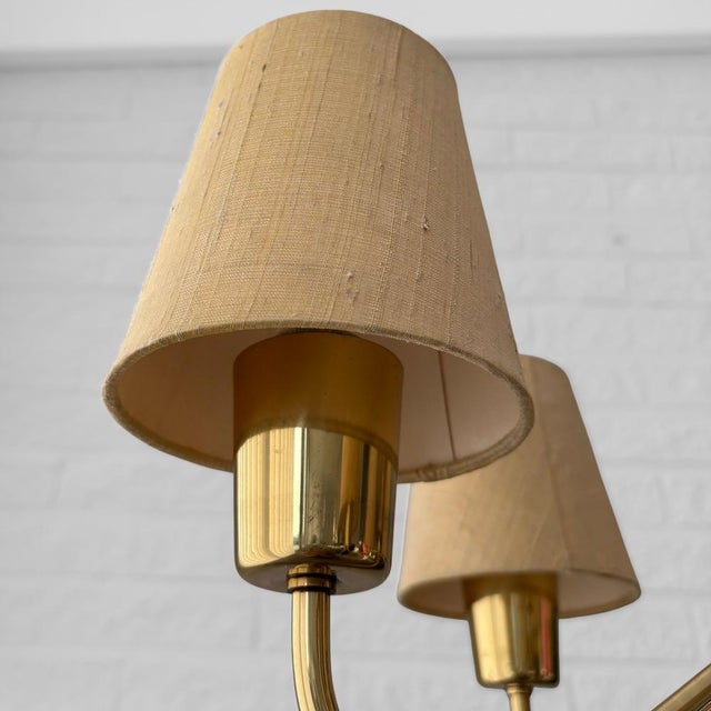 Mid-Century Brass and Textile Chandelier from Asea, Sweden, 1950s For Sale - Image 9 of 13