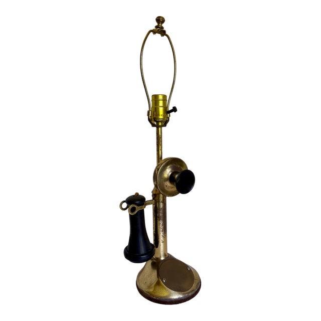 1900's Antique Candlestick Telephone Converted to Table Lamp For Sale