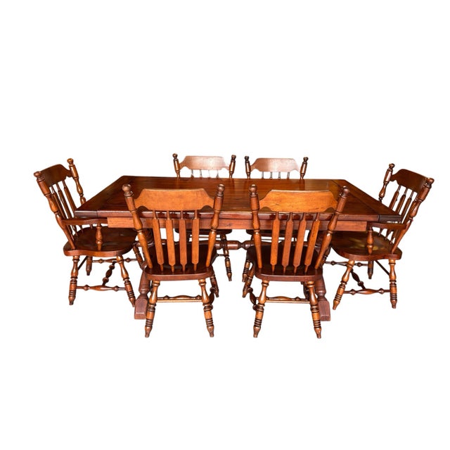 1970s Trestle Table / X Brace Legs With 6 Matching Original Chairs. A True Classic. For Sale - Image 9 of 12