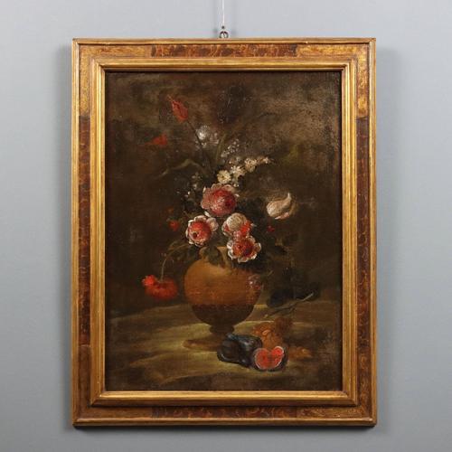 Still Life with Flowers and Fruit, 1700s, Oil on Canvas, Framed For Sale - Image 9 of 9
