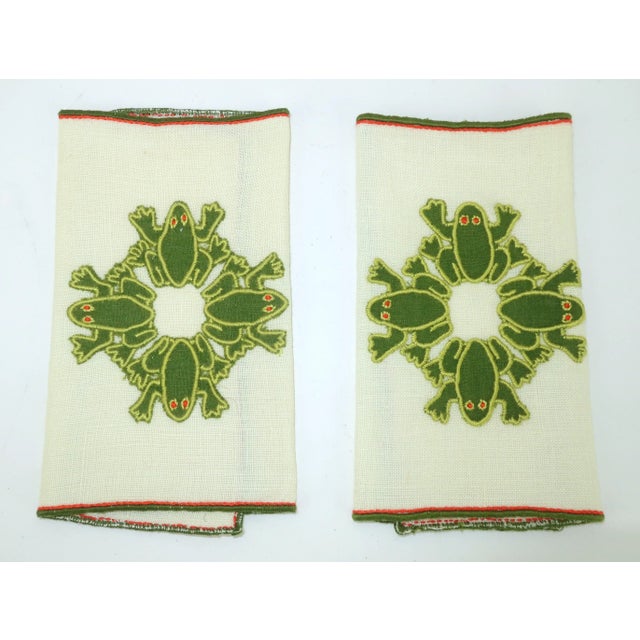 Vintage Constance Leiter Linen Frog Cocktail Napkins, Set of 8 For Sale - Image 4 of 12