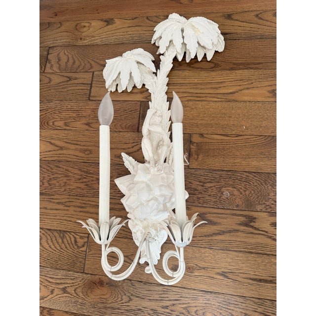 The most amazing Vintage Hollywood Palm Beach Regency pair of monkey palm tree wall light sconces in the manner of Serge...
