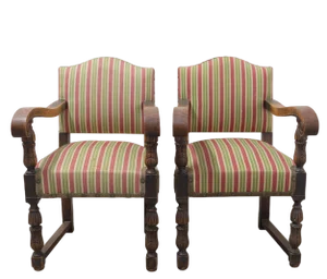 Set of Mid-Century Spanish Chestnut Armchairs, 1940s