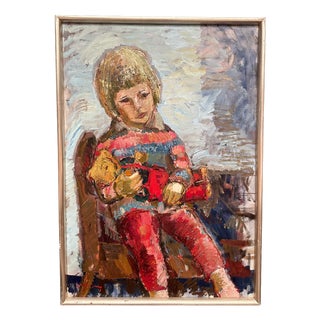 Bertil Wahlberg, Portrait of a Child, 1950s, Oil on Canvas, Framed For Sale
