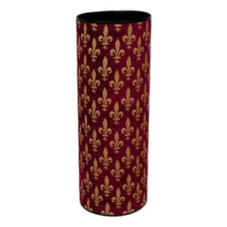 Fleur De Lys Burgundy Tapestry Umbrella Stand For Sale