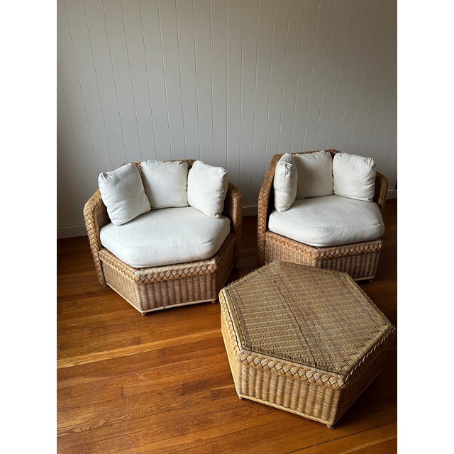 Vintage Brown Jordan Braided Wicker Lounge Chairs, Pair For Sale - Image 9 of 17