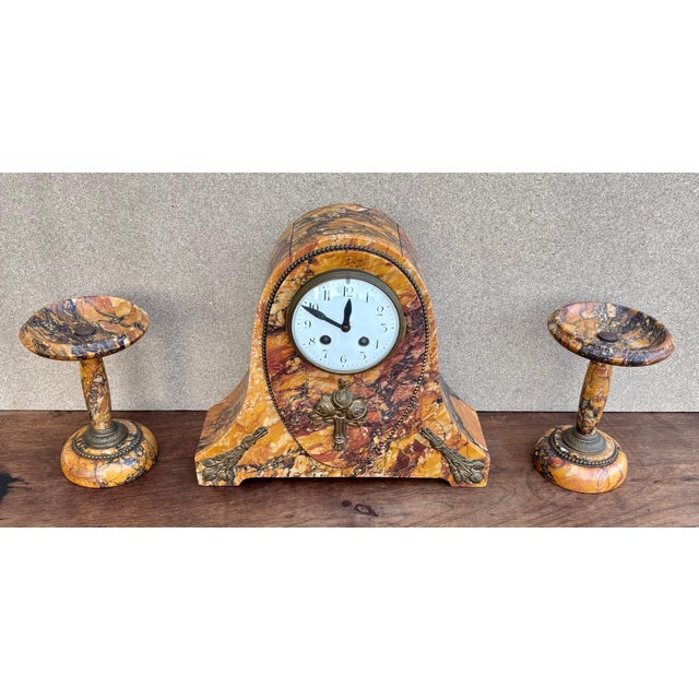 Classic French Mantel Clock by Société Clusienne, Marble Base, 1920 For Sale - Image 9 of 16
