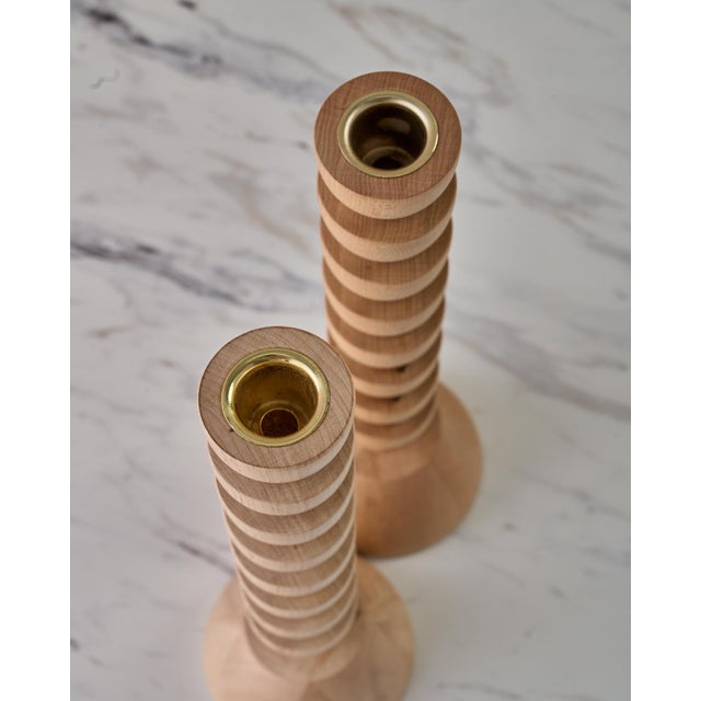 Wood "Albert" Hand Turned Maple Candle Holders by Lostine, Set of 2 For Sale - Image 7 of 10