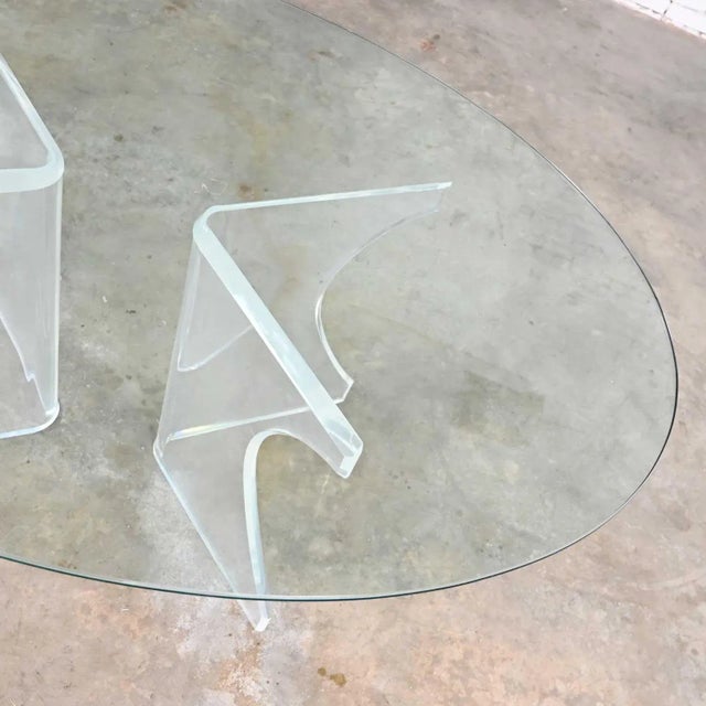 Vintage Modern to Hollywood Regency or Art Deco Dining Table Lucite Sculptural Base Oval Glass Top For Sale - Image 11 of 18