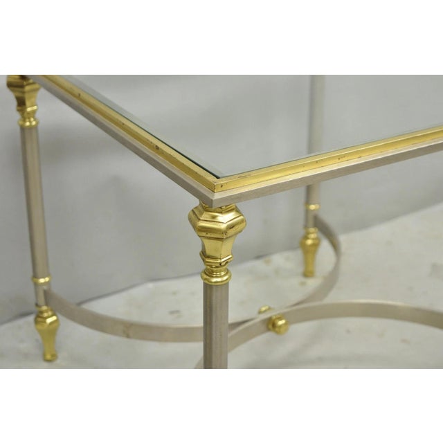 Vintage French Directoire Maison Jansen Style Steel Brass Low Square Side Table For Sale - Image 4 of 17