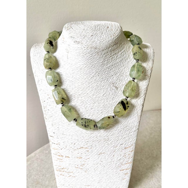 Lovely hand made Vintage Prehnite Faceted and Sterling Silver Beaded Necklace