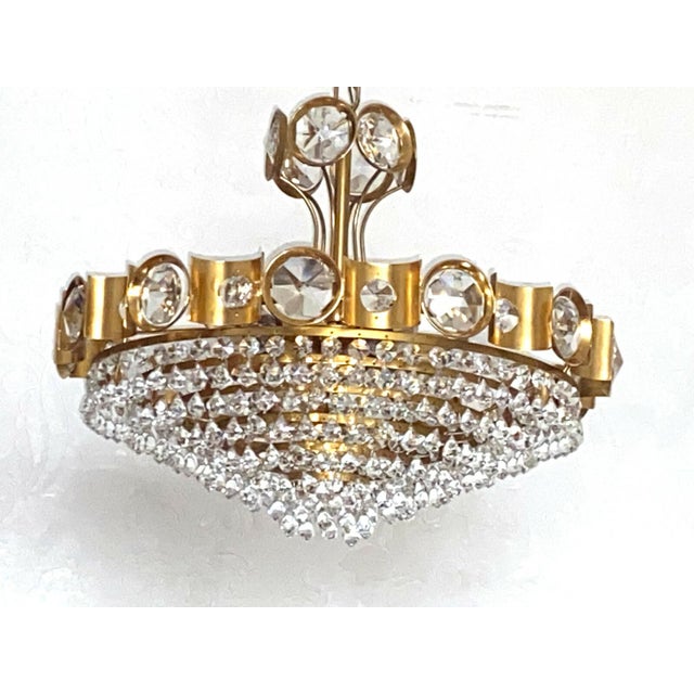 Hollywood Regency Brass and Lead Crystal Six-Light Chandelier from Joska Bodenmais, 1970s For Sale - Image 3 of 9