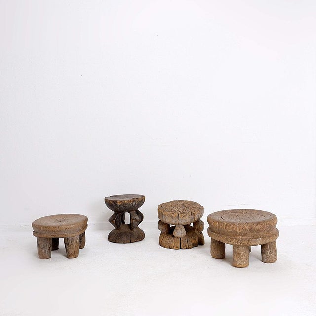Tan African Carved Wooden Stools, Set of 4 For Sale - Image 8 of 14