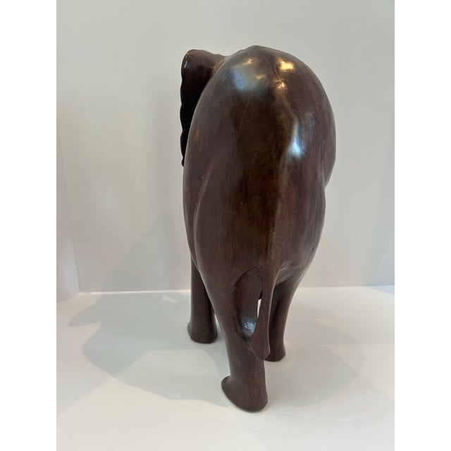 1990s Vintage Hand-Carved African Kiaat Wood Elephant Sculpture – Organic Modern Safari Decor, 13.5” For Sale - Image 5 of 7