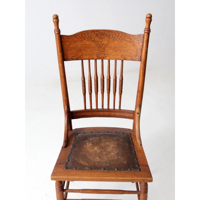 Antique Pressed Back Chair With Leather Seat Chairish