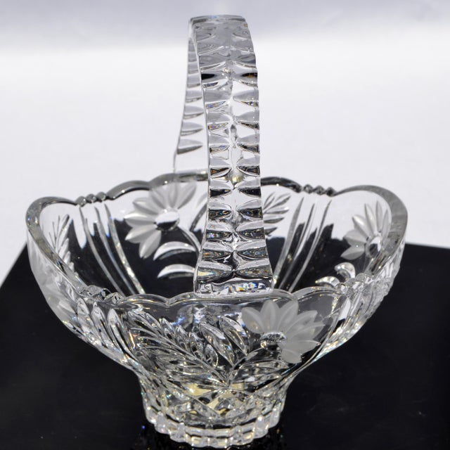 1960s West Germany Handmade Crystal Bride Princess Basket Etched 24% Lead Crystal Glass For Sale - Image 9 of 13