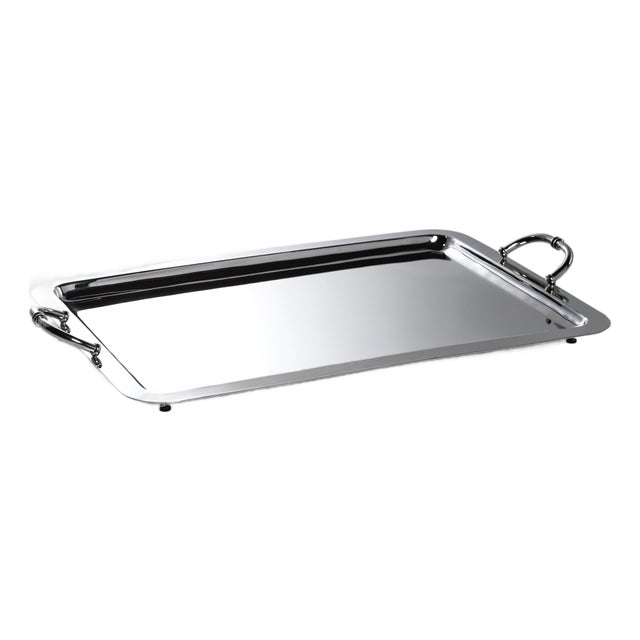 Manetta Steel and Brass Tray- Polished Nickel, 24" x 15" x 2" For Sale