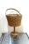 Longaberger classic hinge-top handled sewing basket on wood stand. Some minor surface fading to wicker/wood throughout as...