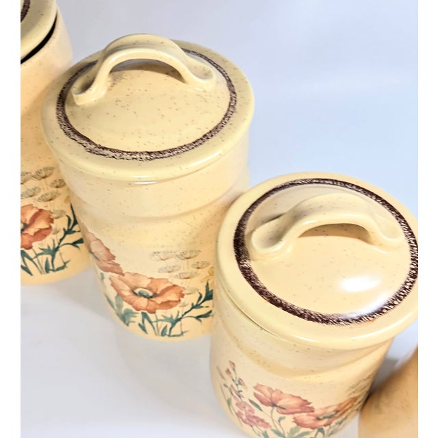 Late 20th Century Wildflower Stoneware Canisters- Set of Four For Sale - Image 5 of 10
