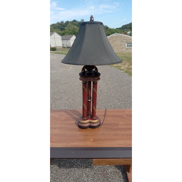 Vintage Chinese Red & Gold Pillar Lamp With Classic Design For Sale - Image 12 of 12