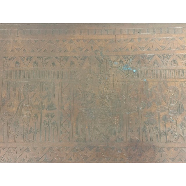 Egyptian Vintage Brass Tray + Wrought Iron Side Tables, Pair For Sale - Image 4 of 12