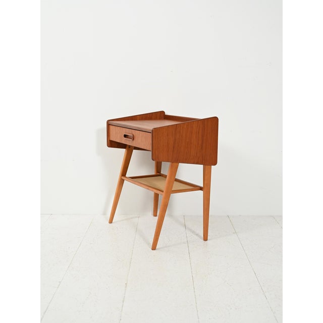Scandinavian Bedside Table with Fabric Shelf, 1960s For Sale - Image 4 of 9