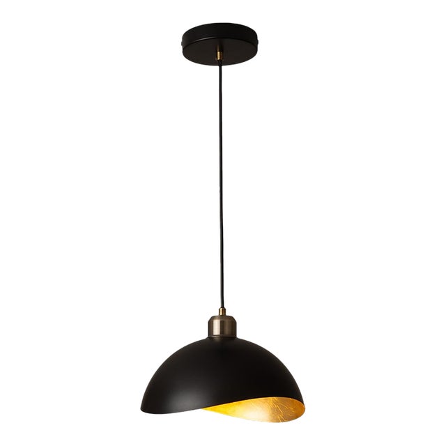 1970s Luna Bella Pendant Light Small - Matte Black, Weathered Brass For Sale