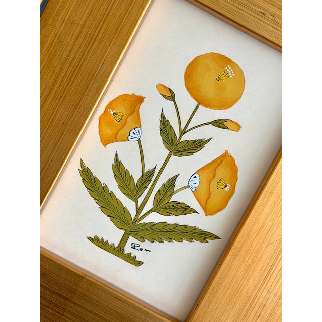 Contemporary Original Hand-Painted Mustard Brown Floral Motif Paining, Framed For Sale - Image 3 of 3
