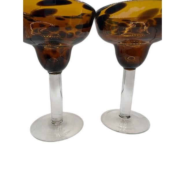 Vintage Hand Blown Tortoise Shell Margarita Glasses - Set of 2 For Sale - Image 9 of 10