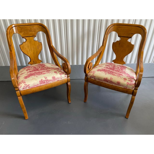 Vintage Biedermeier Style Upholstered Arm Chairs by Drexel Heritage - a Pair For Sale - Image 10 of 12
