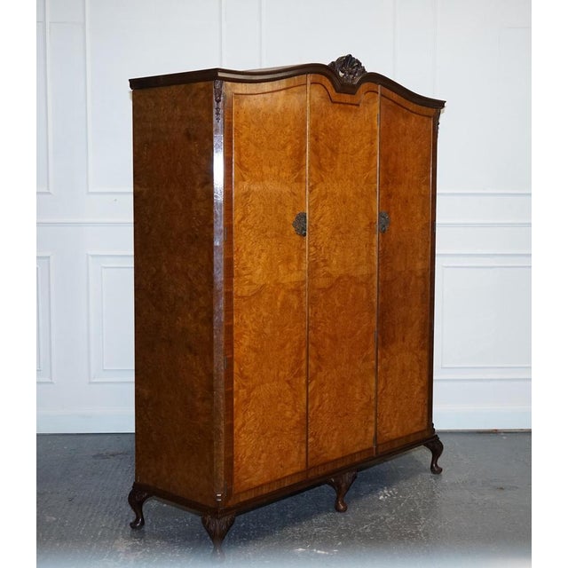 Burr Walnut Triple Wardrobe with Queen Anne Legs For Sale - Image 16 of 18