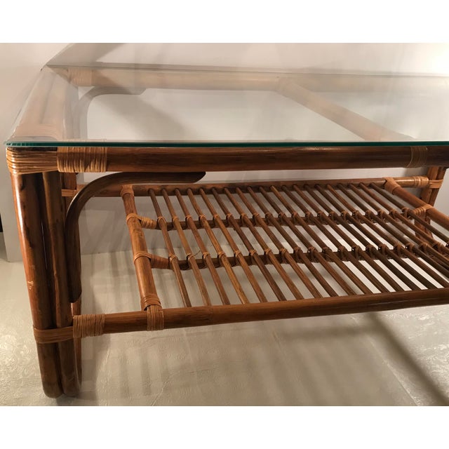 20th Century Safari Bamboo and Rattan Coffee Table With Glass Top