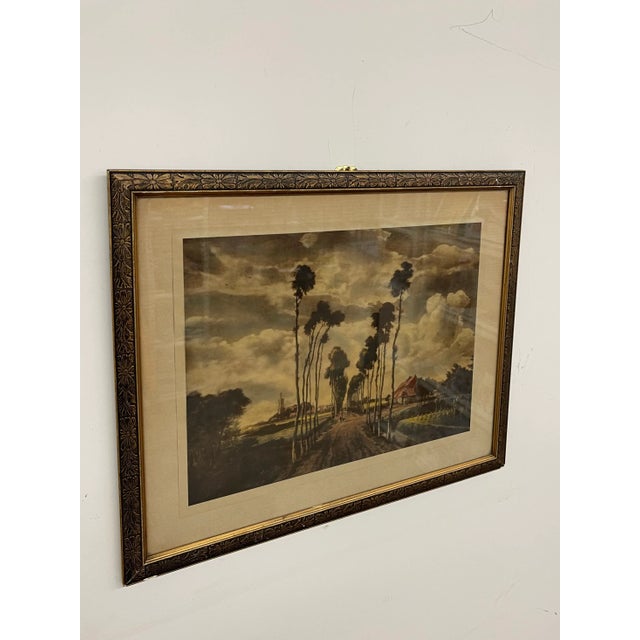 Vintage Framed Landscape Print Depicting Tree-Lined Country Road With Dramatic Sky For Sale - Image 4 of 10