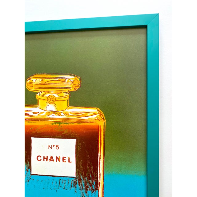 Turquoise Andy Warhol Foundation Vintage 1997 Lithograph Print Framed Pop Art Poster " Chanel No. 5 " 1985 For Sale - Image 8 of 12