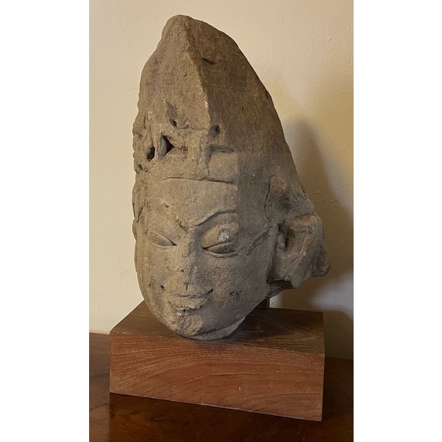Antique 10th / 11th Century Buff Sandstone Carving - Head or Bust of a Deity - Buddha or a Bodhisattva For Sale - Image 13 of 15