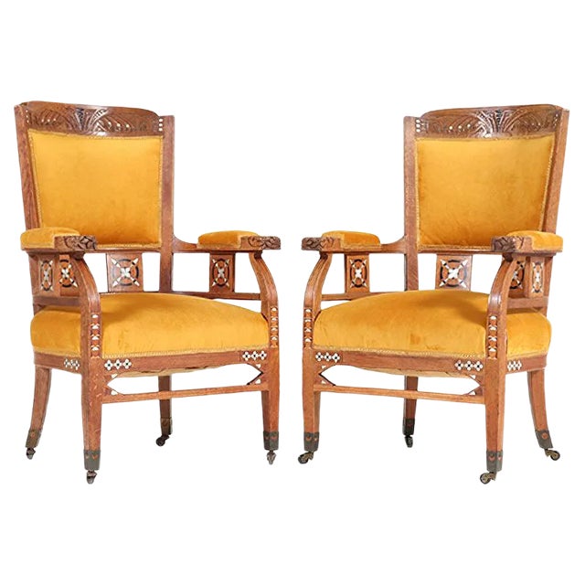 Set of Antique Art Nouveau Oak Armchairs from H.F. Jansen & Zonen Hofleverancier For Sale
