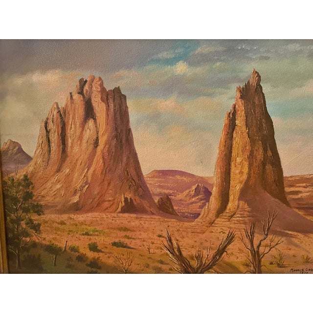 Mid-Century Modern Original Maurice Green 1977 Southwestern Landscape Oil Painting "Twin Buttes" Framed For Sale - Image 3 of 15